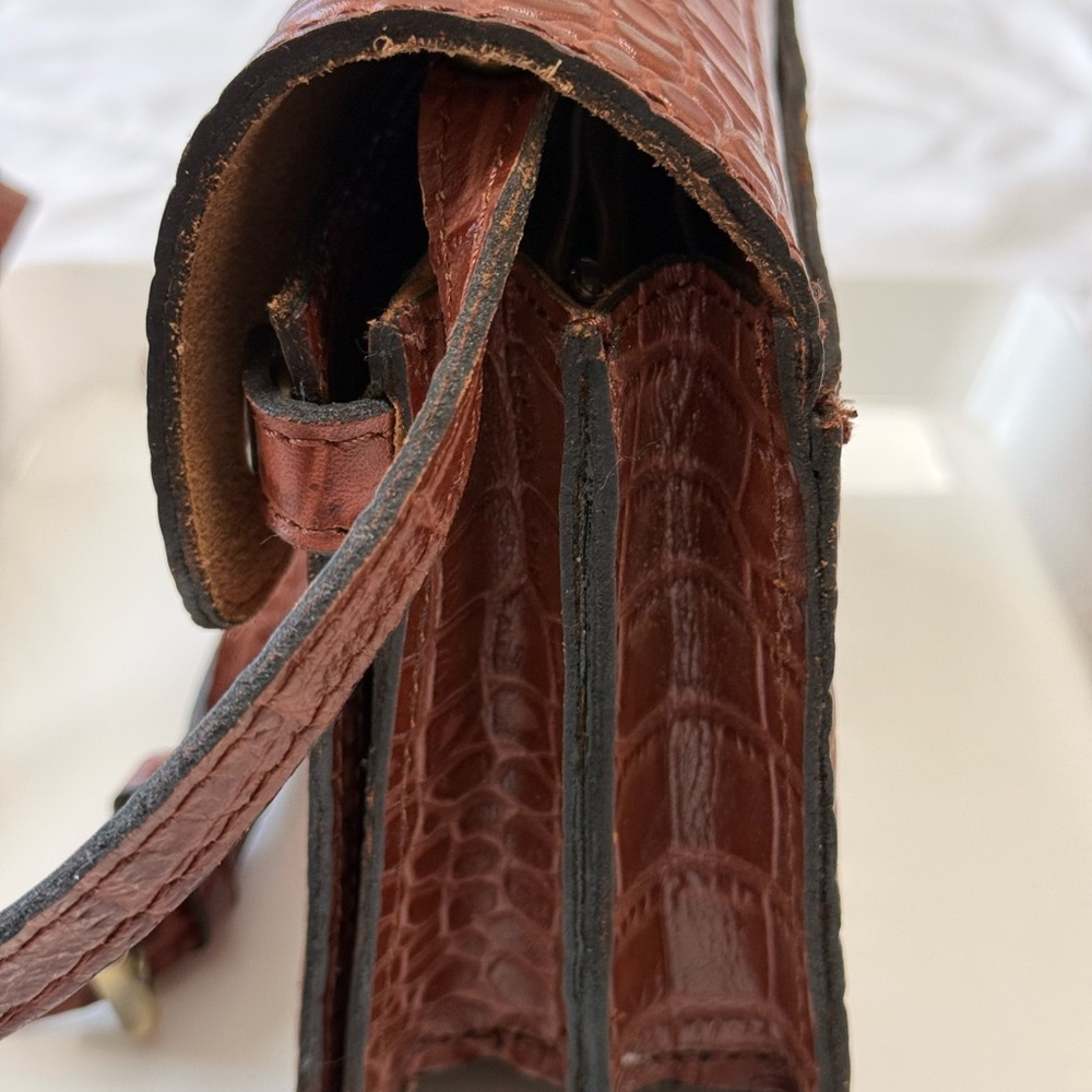 Patricia Nash Brown Croc-Embossed Crossbody Bag turn lock flap purse - Picture 4 of 12
